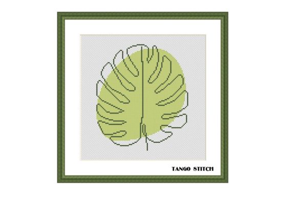 Abstract Green Monstera Cross Stitch