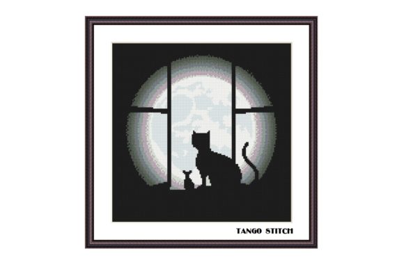 Black Cat, Mouse and Moon Cross Stitch