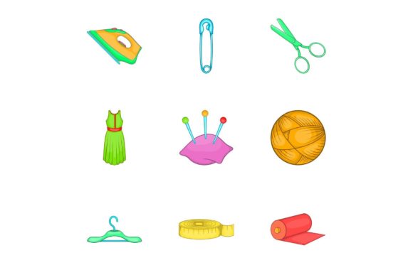 Cartoon Style Embroidery Kit Icons