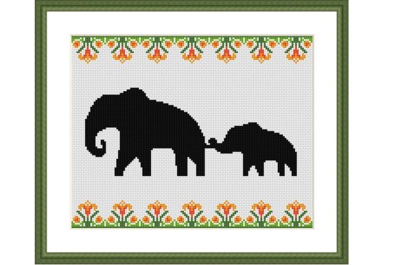 Elephant Family Cross Stitch Pattern
