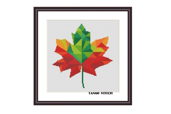 Geometric Maple Leaf Cross Stitch