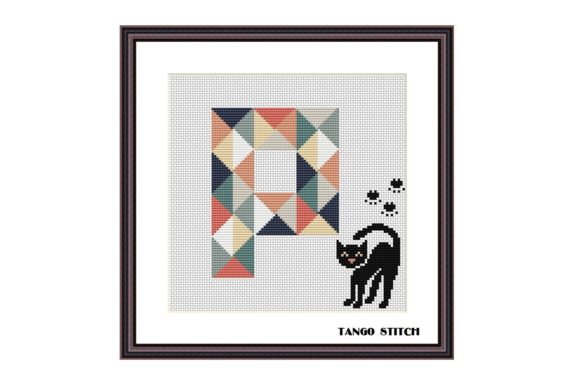 Letter P Cute Black Cat Cross Stitch