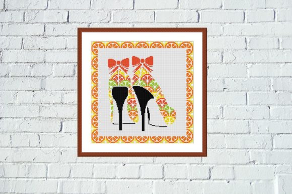Orange High Heels Geometric Cross Stitch