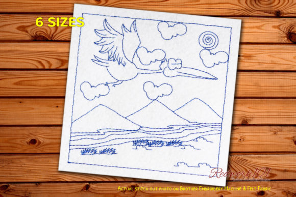 Stork Flying Embroidery Design